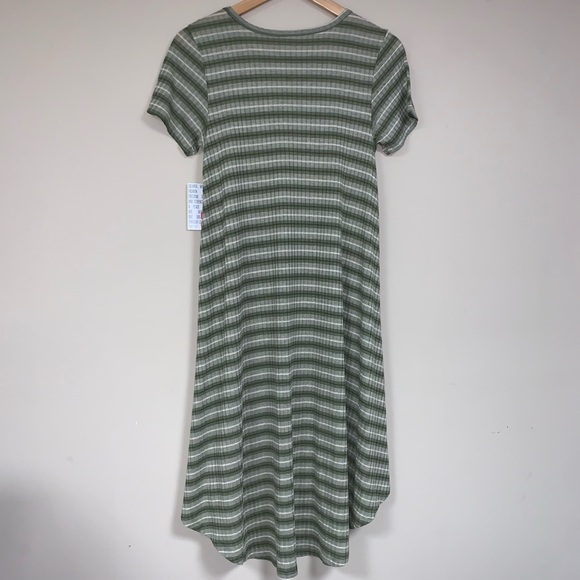 NWT LuLaRoe Carly Swing Dress Womens Small Relaxed Flowy Green Stripes Boho Fall - Picture 1 of 11